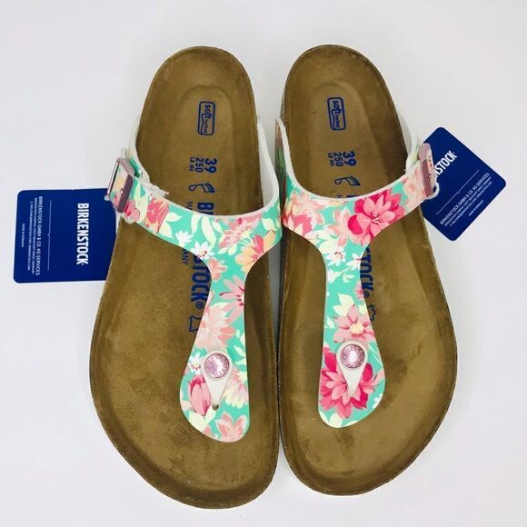 New! Birkenstock Gizeh Soft Footbed Supernatural Flower Emerald Sandals - Picture 8 of 13